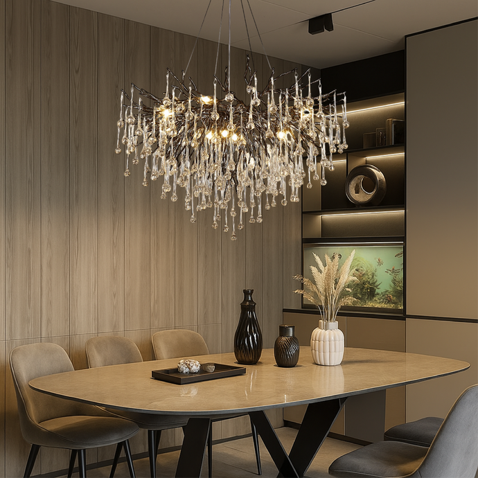 Black Raindrop Crystal Chandelier – Modern Luxury Hanging Lighting