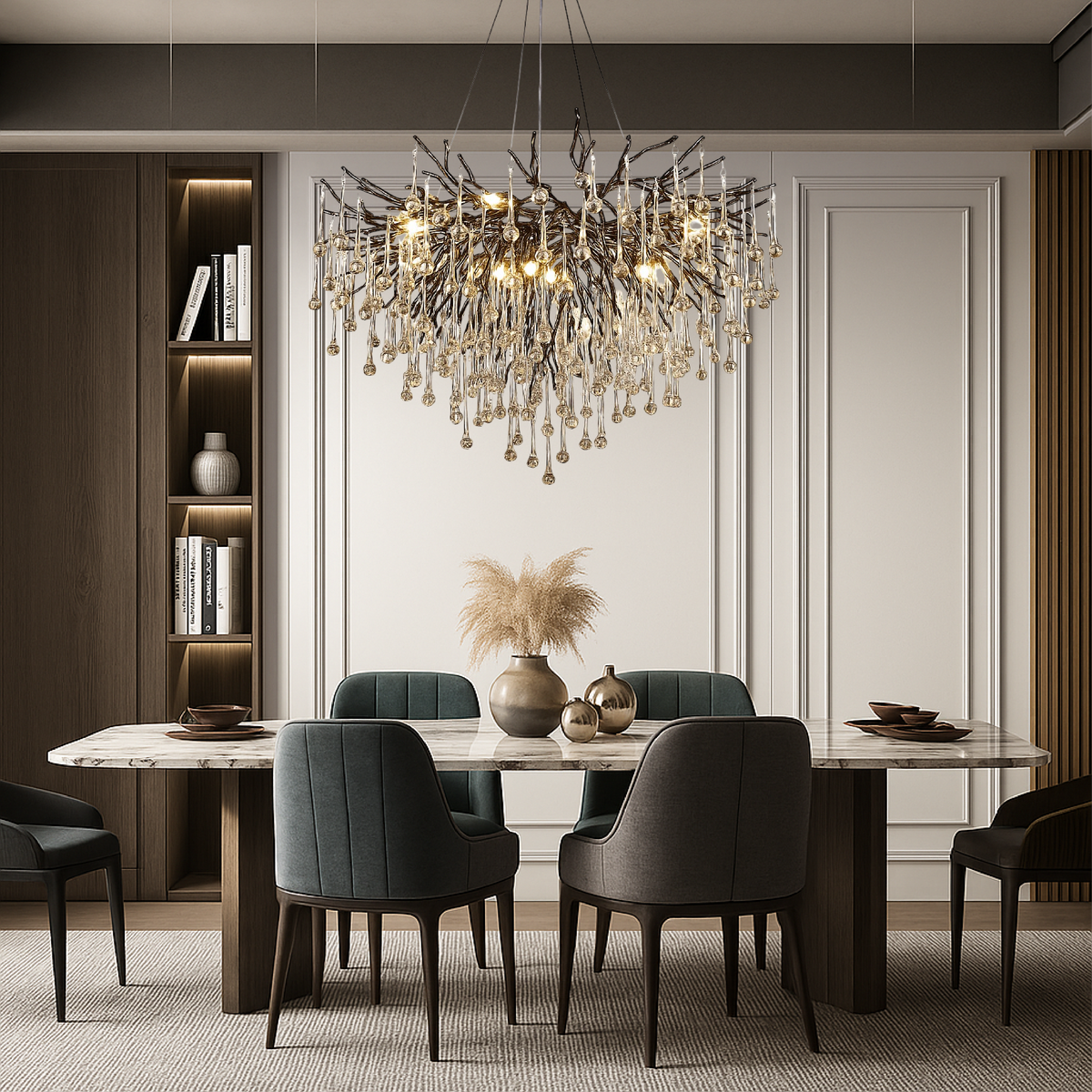Black Raindrop Crystal Chandelier – Modern Luxury Hanging Lighting