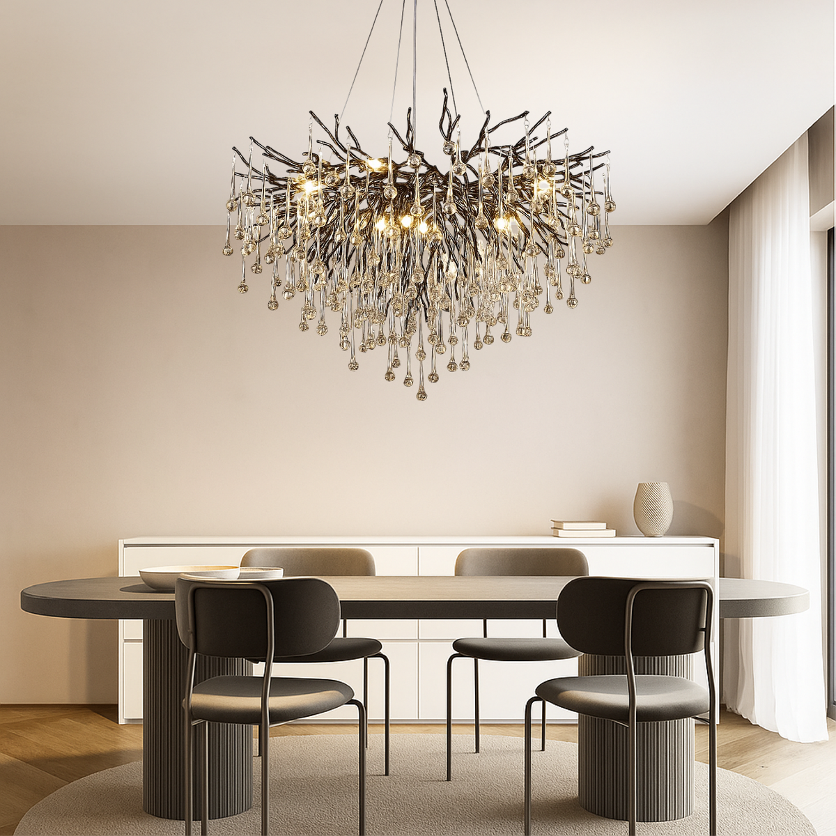 Black Raindrop Crystal Chandelier – Modern Luxury Hanging Lighting