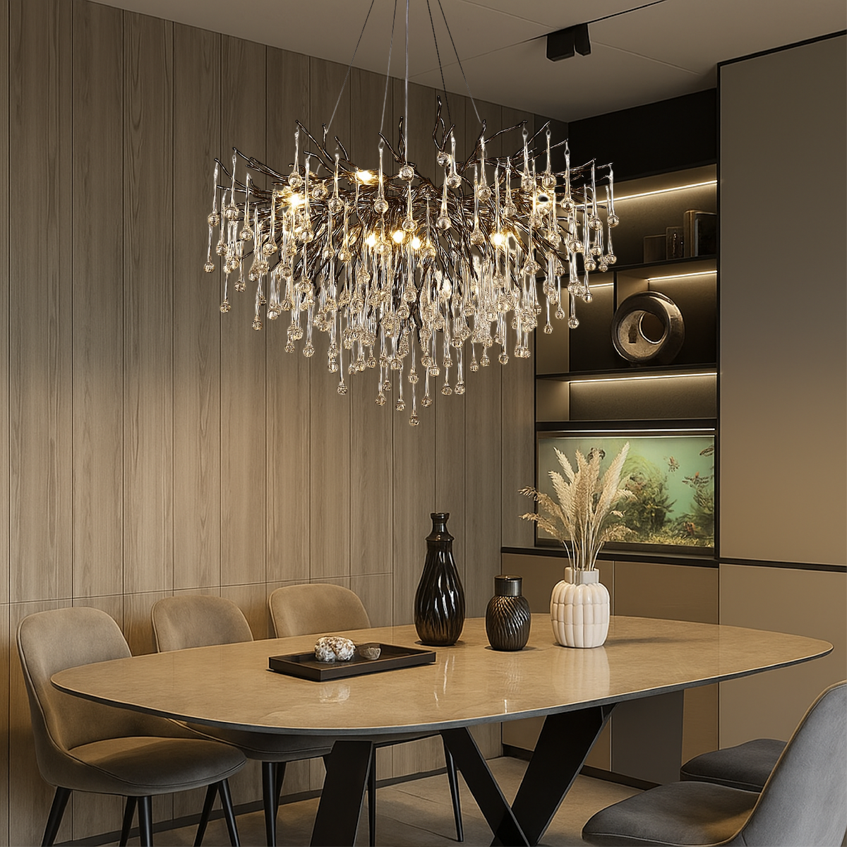 Black Raindrop Crystal Chandelier – Modern Luxury Hanging Lighting