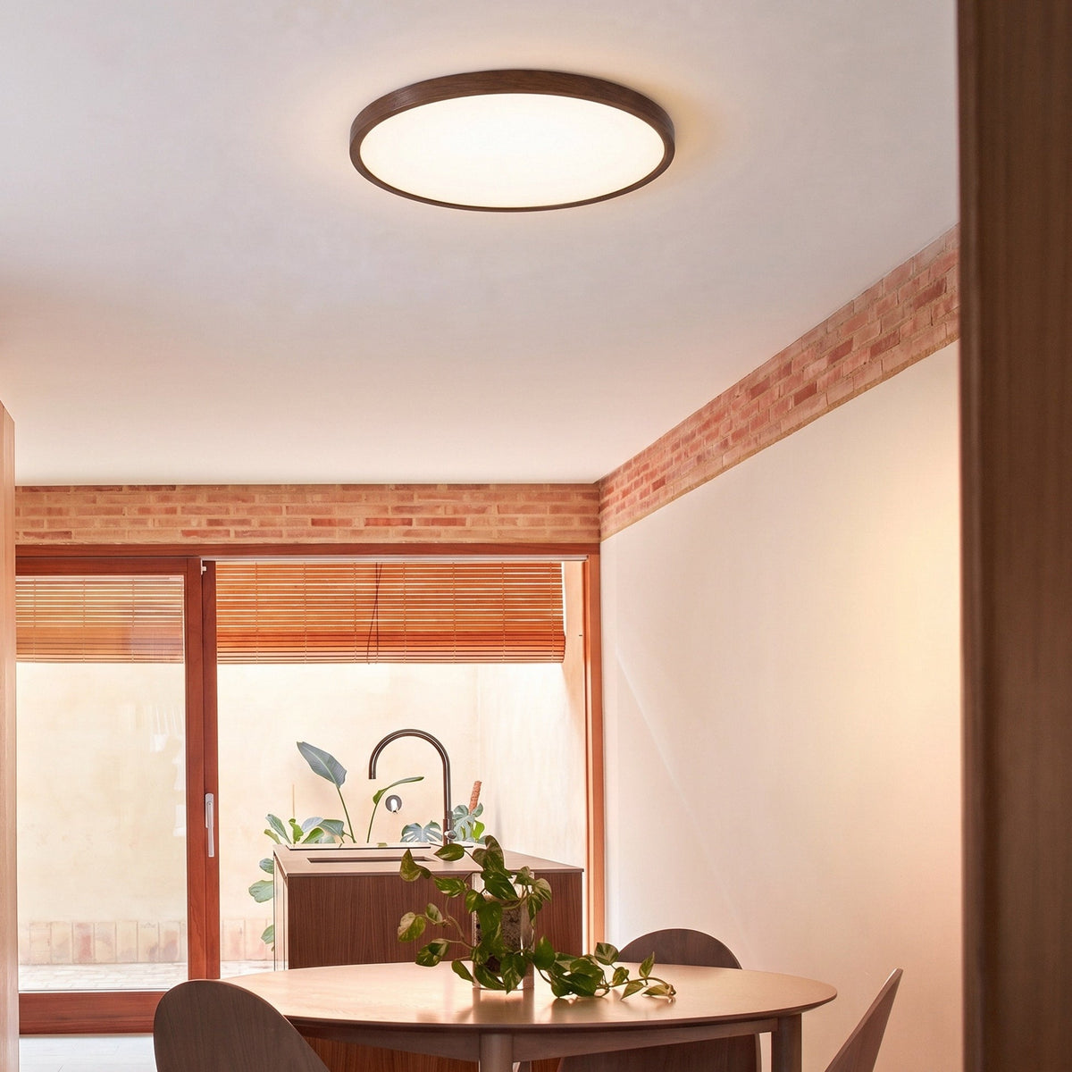 Walnut Wood Ceiling Light – Minimalist Round LED Lighting