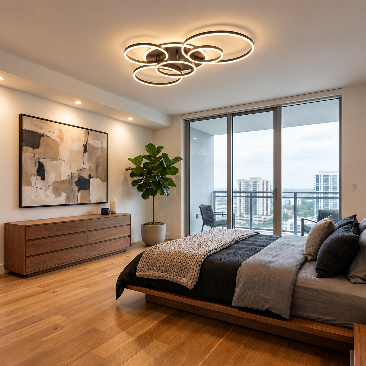 Black Interlocking Ring Ceiling Light – Geometric LED Lighting