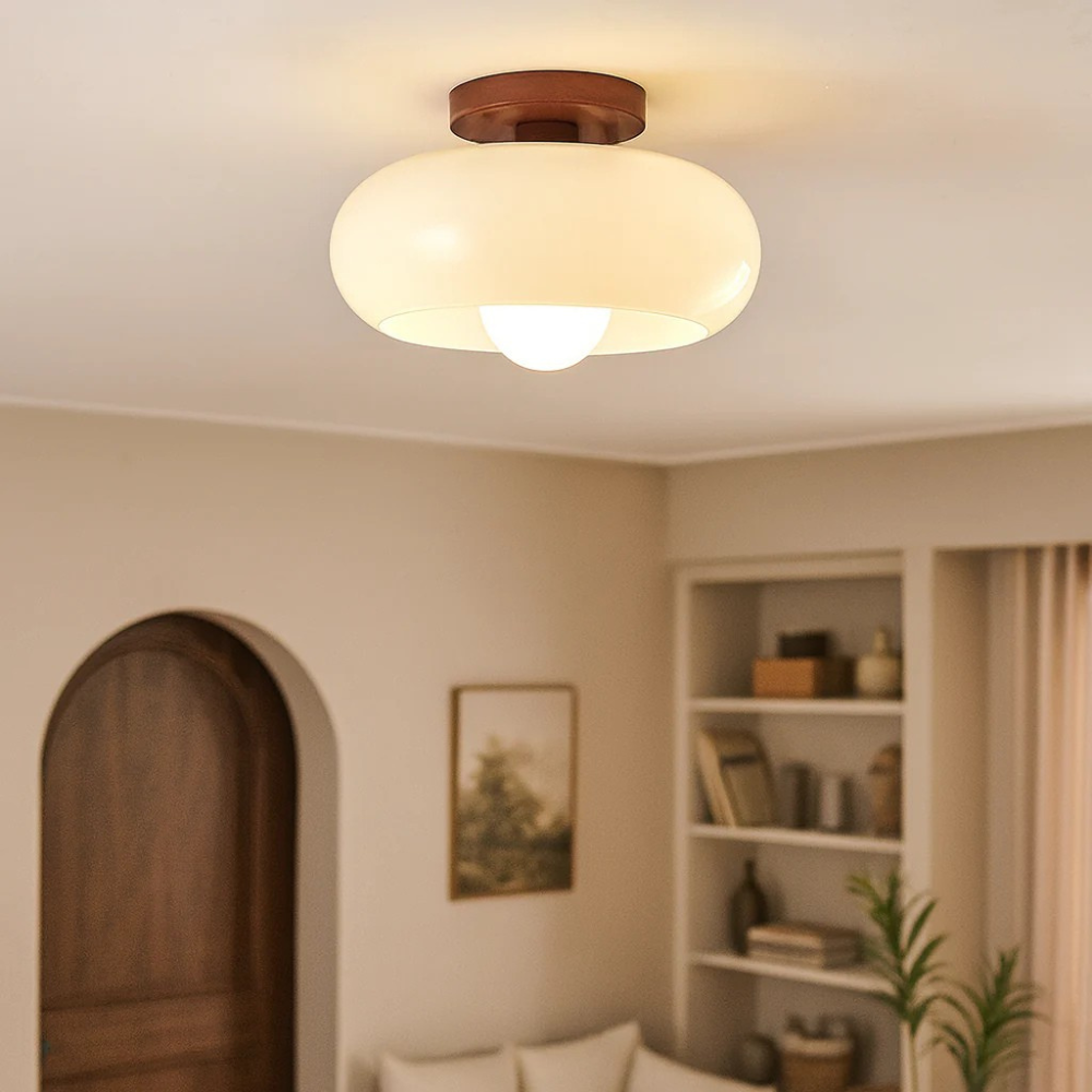 French Bauhaus Cream Ceiling Light – Elegant Retro Glass Lighting