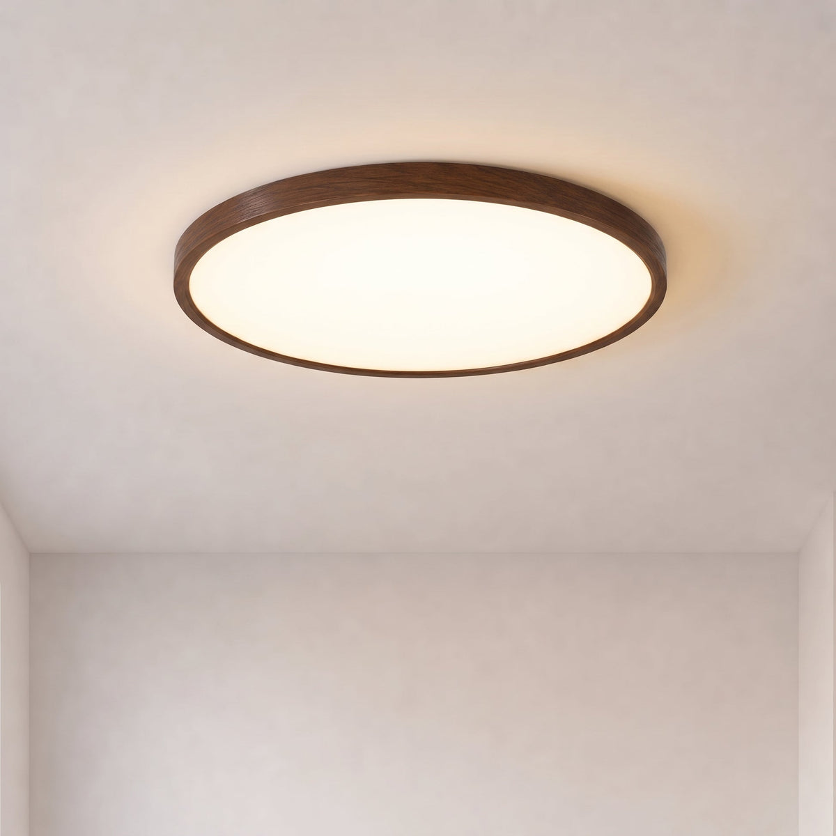 Walnut Wood Ceiling Light – Minimalist Round LED Lighting