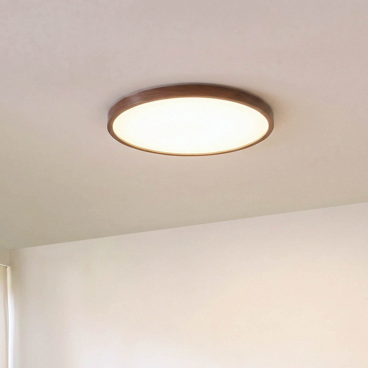Walnut Wood Ceiling Light – Minimalist Round LED Lighting