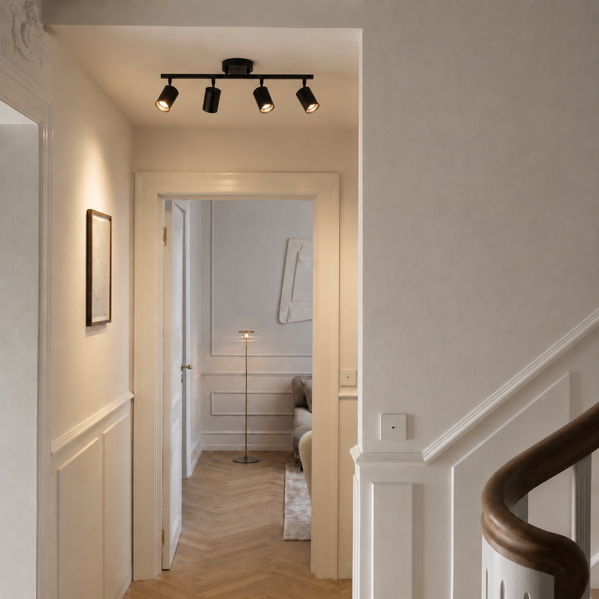Modern 4-Head Ceiling Spotlight – Adjustable LED Track Lighting