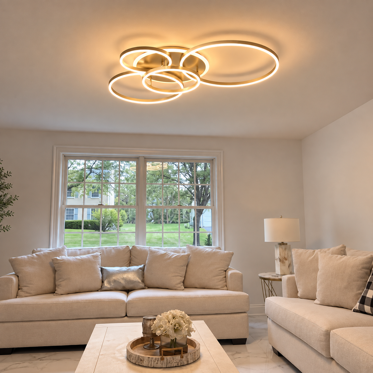 Gold Interlocking Ring Ceiling Light – Geometric LED Lighting