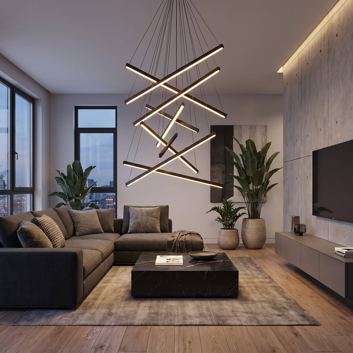 Geometric Multi-Bar LED Chandelier – Sculptural Hanging Lighting