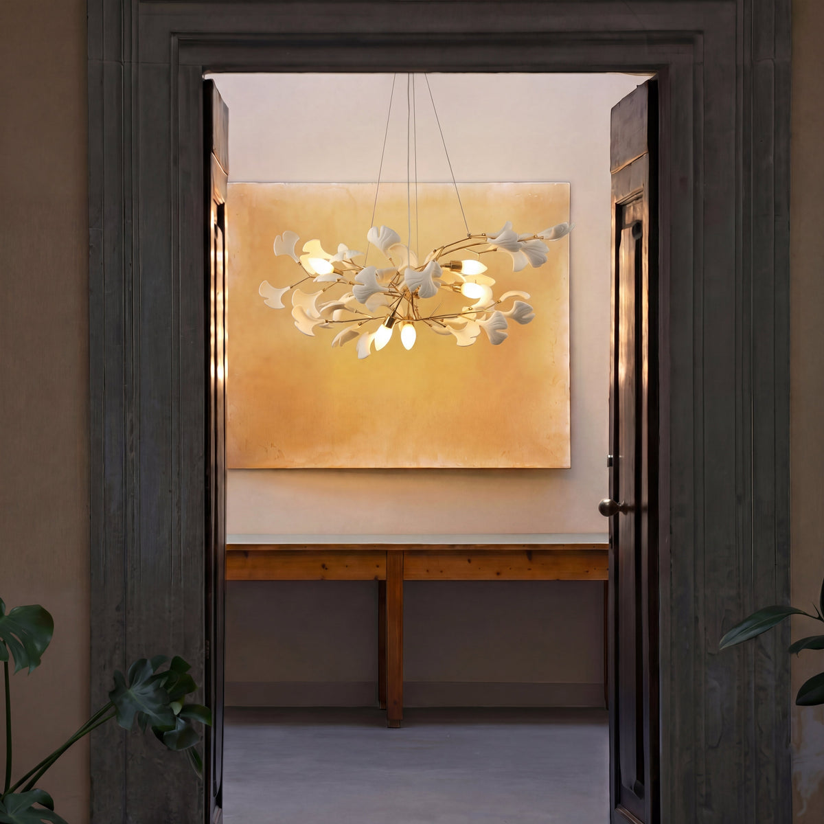 Ginkgo Chandelier – Elegant Floral Ceramic Lighting