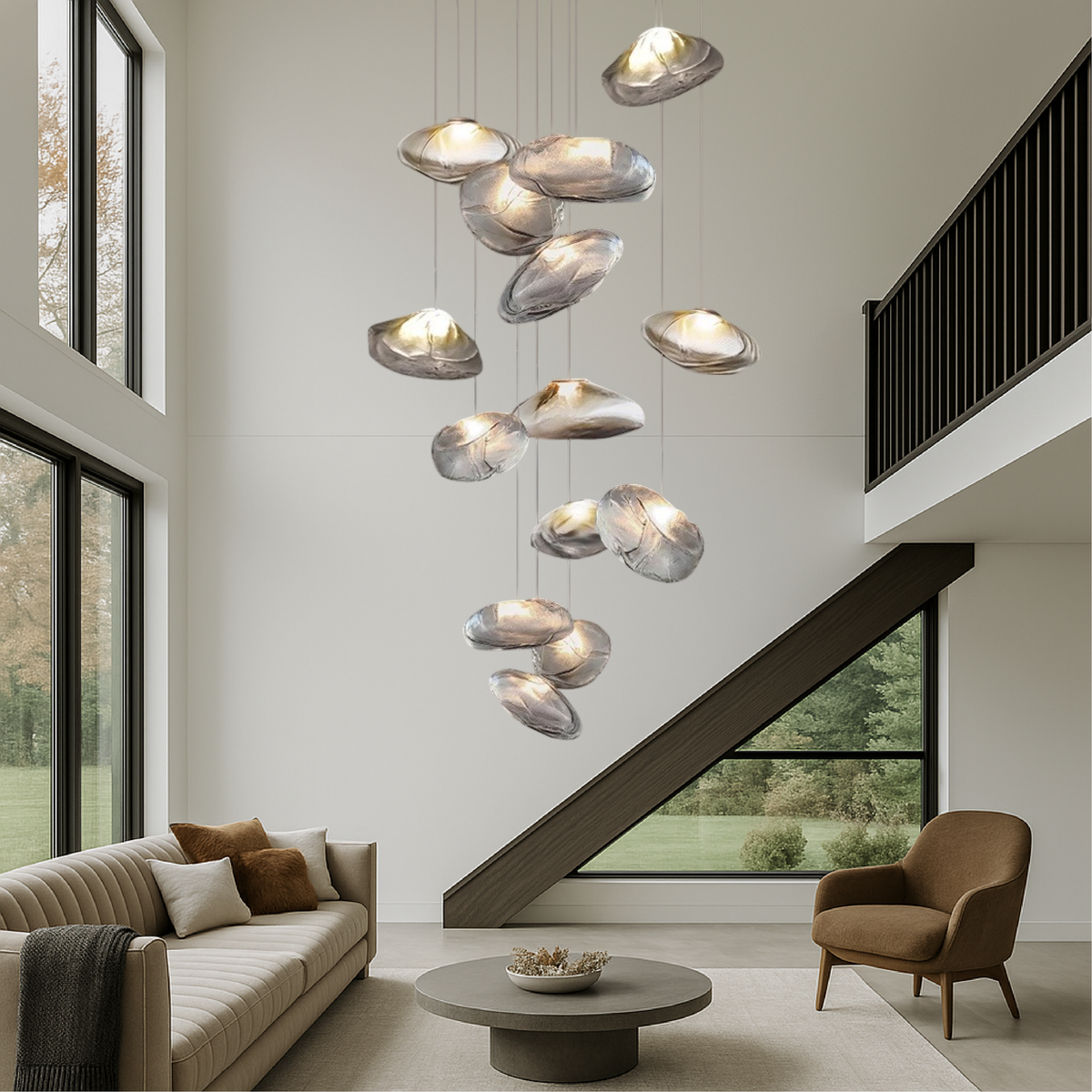 Modern Glass Staircase Chandelier – Cascading LED Pendant Lighting