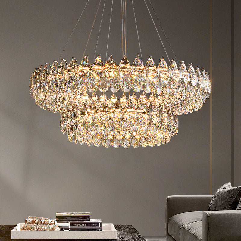 Tiered Crystal Ring Chandelier – Elegant LED Hanging Lighting