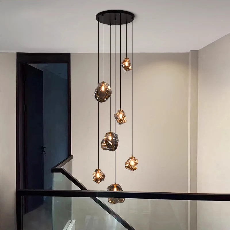 Nordic Villa Staircase Chandelier – Modern Glass Pendant Lighting