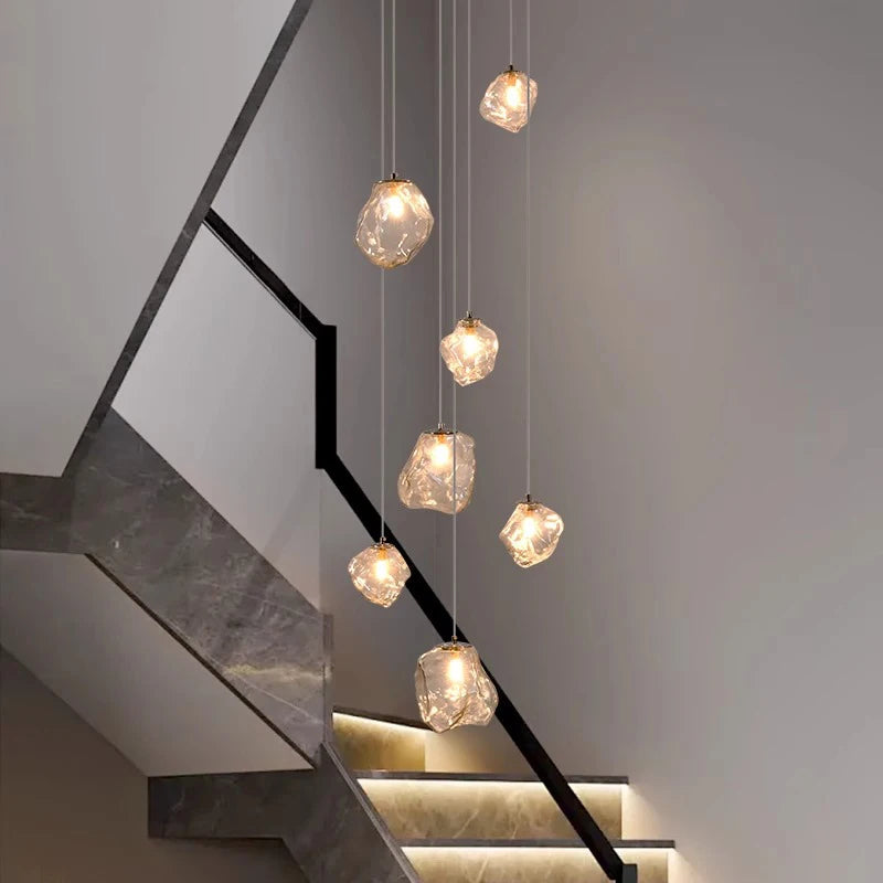 Nordic Villa Staircase Chandelier – Modern Glass Pendant Lighting