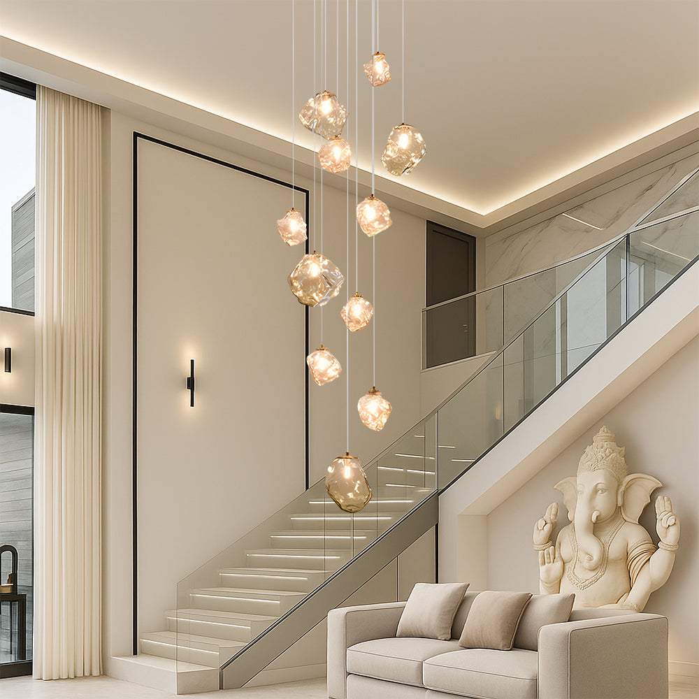 Nordic Villa Staircase Chandelier – Modern Glass Pendant Lighting