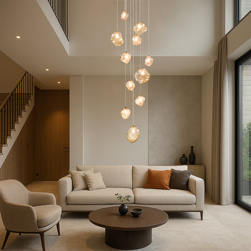 Nordic Villa Staircase Chandelier – Modern Glass Pendant Lighting