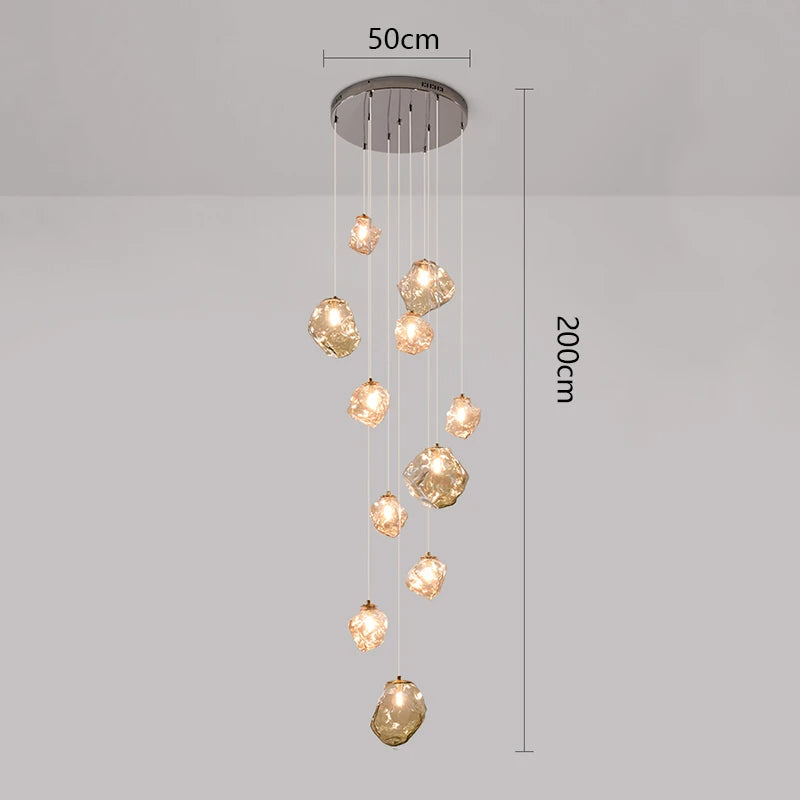 Nordic Villa Staircase Chandelier – Modern Glass Pendant Lighting