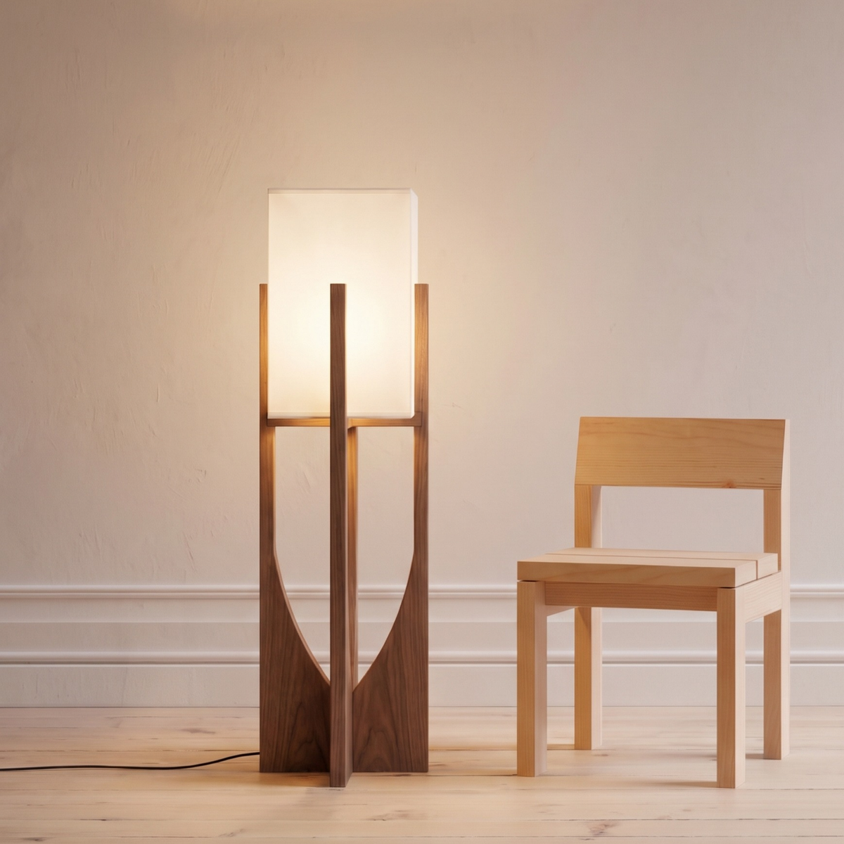 Japanese Style Wabi Sabi Floor Lamp – Minimalist Wooden Lighting