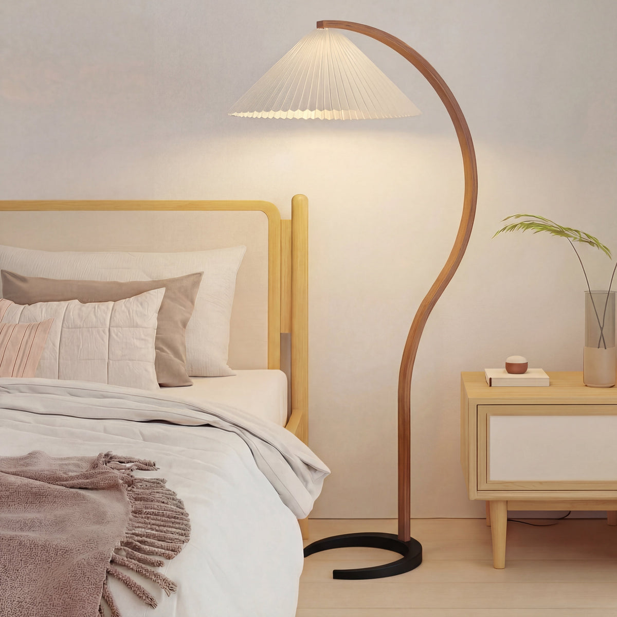 Caprani Floor Lamp – Scandinavian Curved Wood Lighting