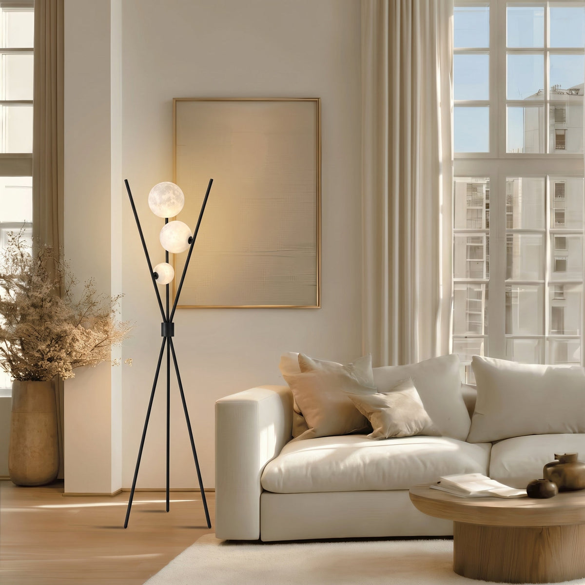 Contemporary Sculptural Moon Globe LED Floor Lamp