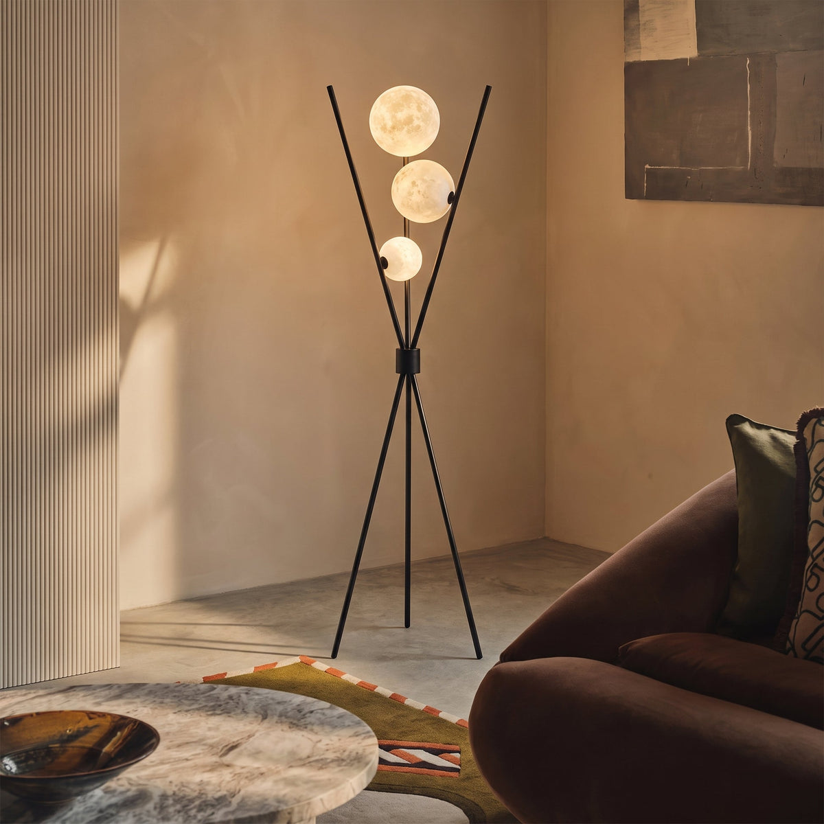 Contemporary Sculptural Moon Globe LED Floor Lamp