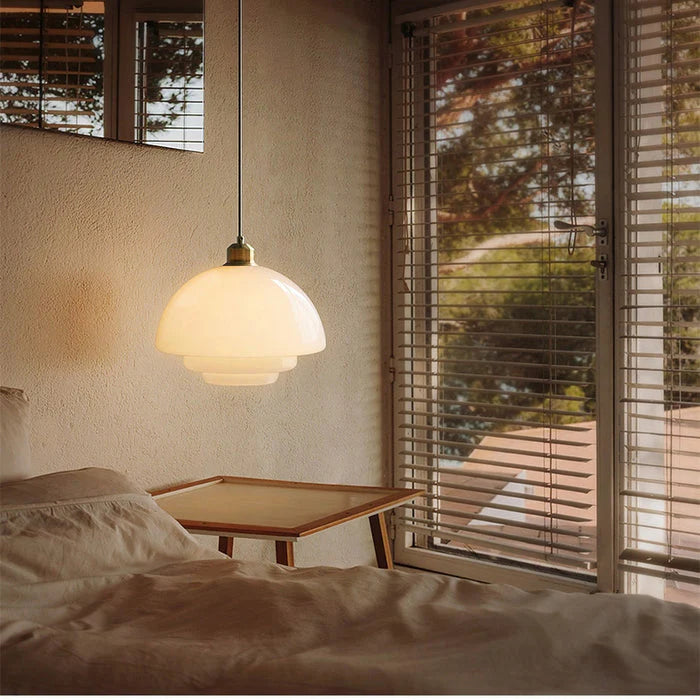 Milky White Glass Pendant Light – Modern Layered Hanging Lighting