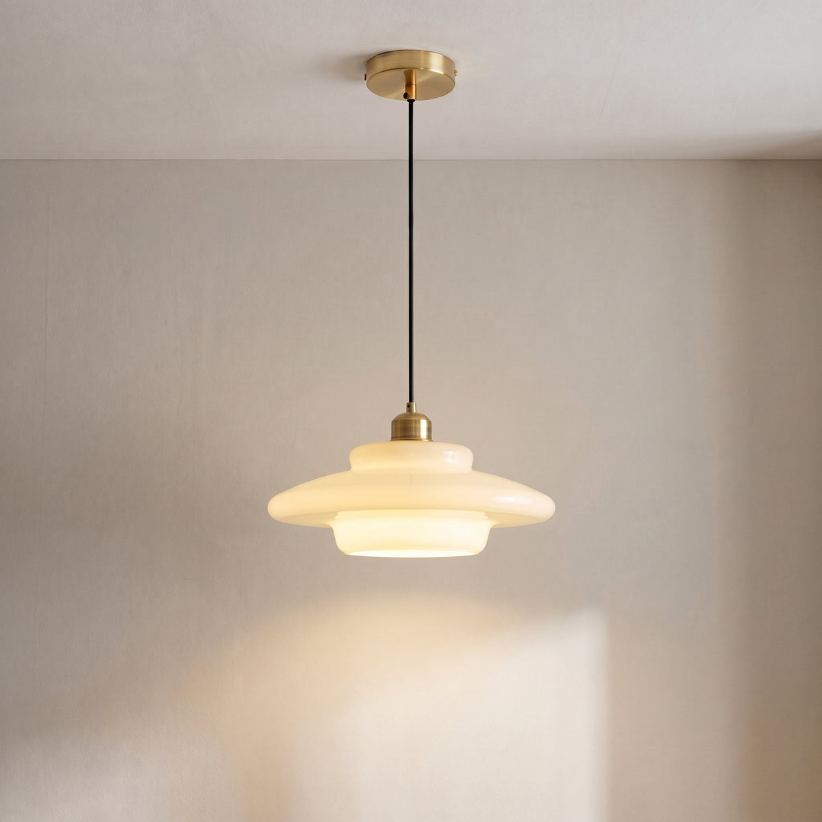 Milky White Glass Pendant Light – Modern Layered Hanging Lighting