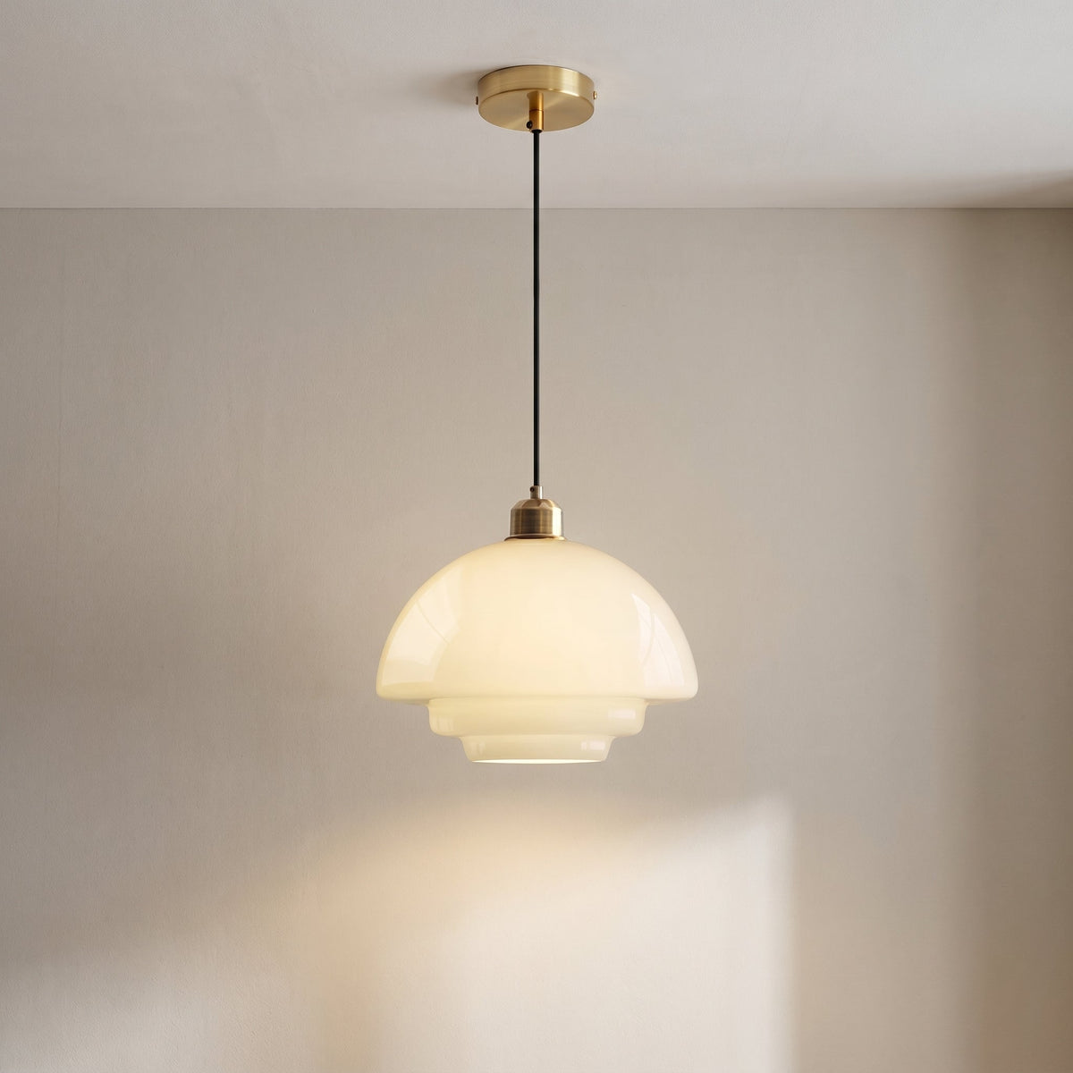 Milky White Glass Pendant Light – Modern Layered Hanging Lighting