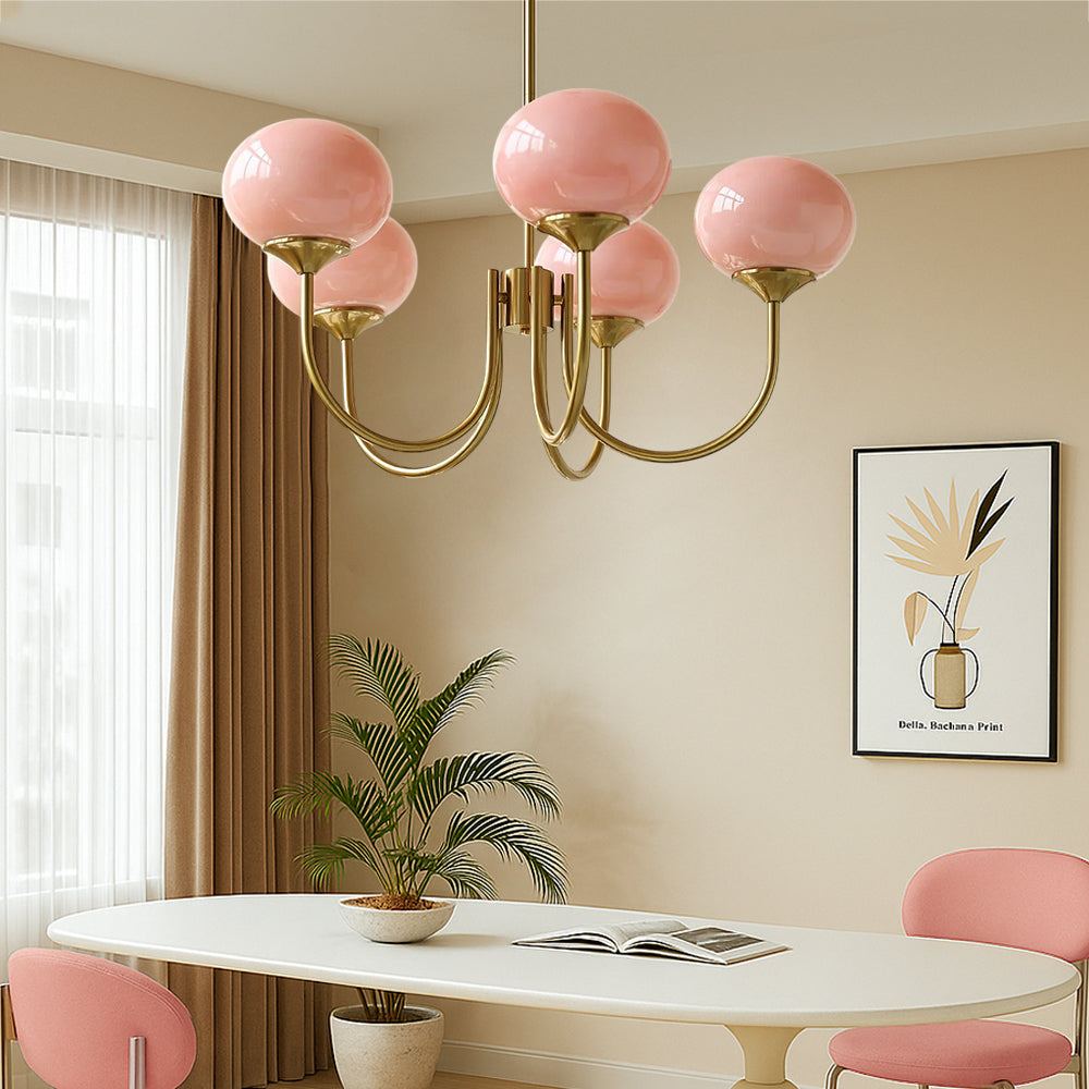 Pink Glass Globe Chandelier – Modern Elegant Hanging Lighting
