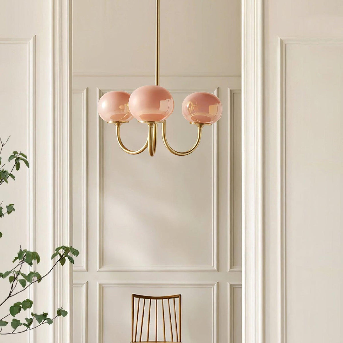 Pink Glass Globe Chandelier – Modern Elegant Hanging Lighting