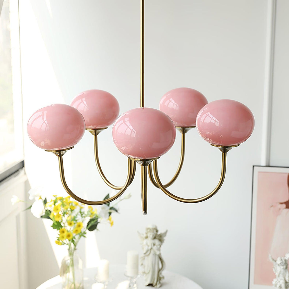 Pink Glass Globe Chandelier – Modern Elegant Hanging Lighting