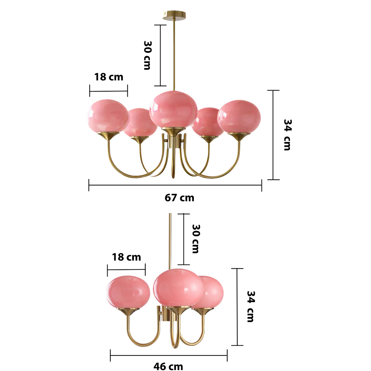 Pink Glass Globe Chandelier – Modern Elegant Hanging Lighting