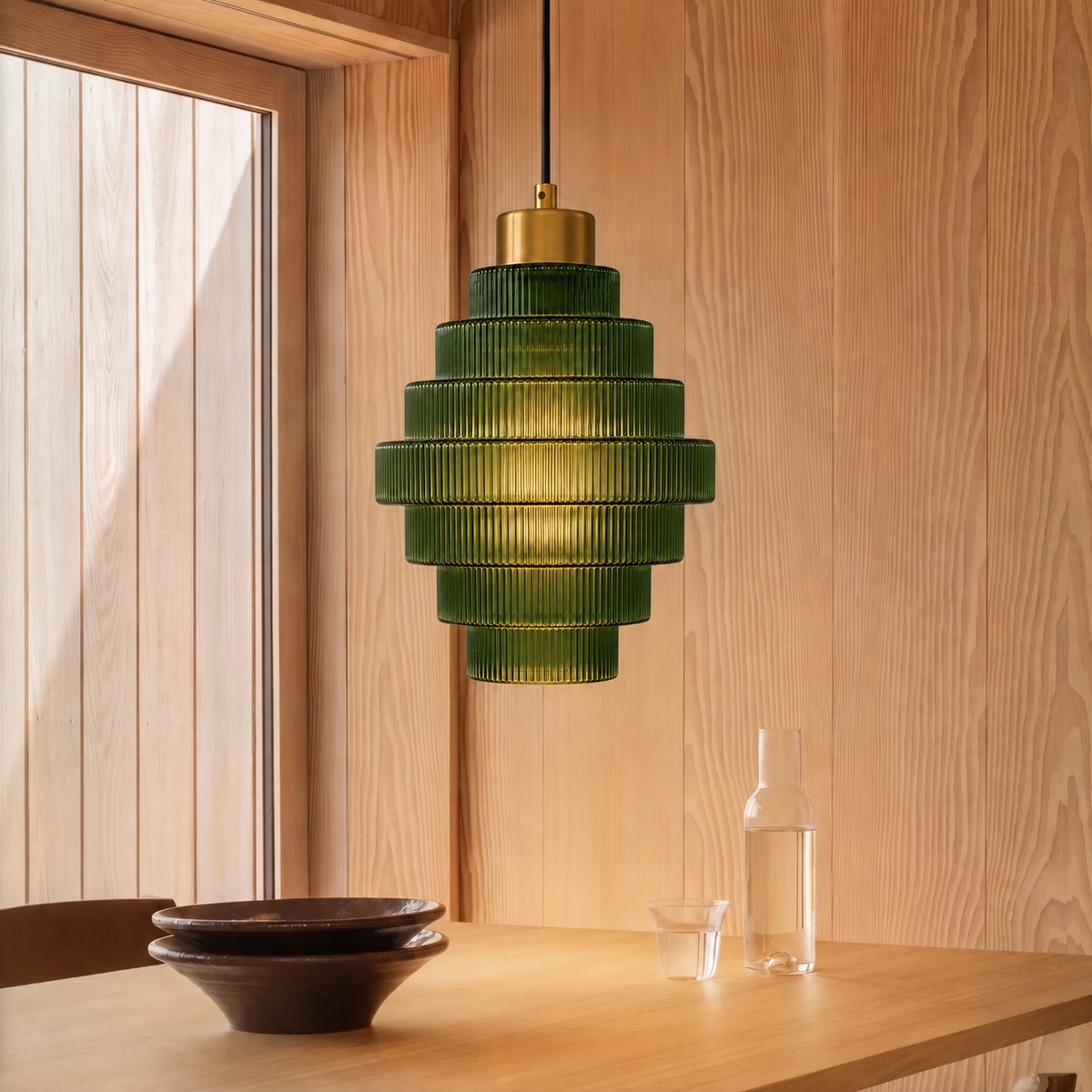 Tiered Ribbed Glass Pendant Light – Antique Brass Lighting