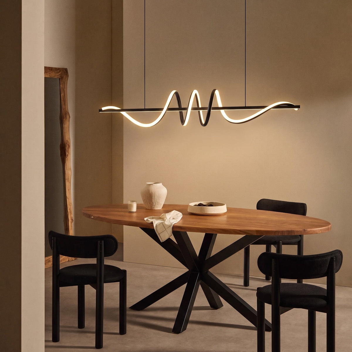 Sculptural Wave LED Pendant Light – Linear Hanging Lighting