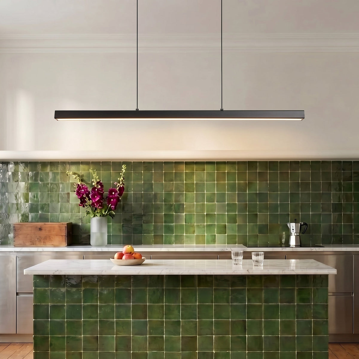 Slim Linear LED Pendant Light – Minimalist Dining Room Lighting