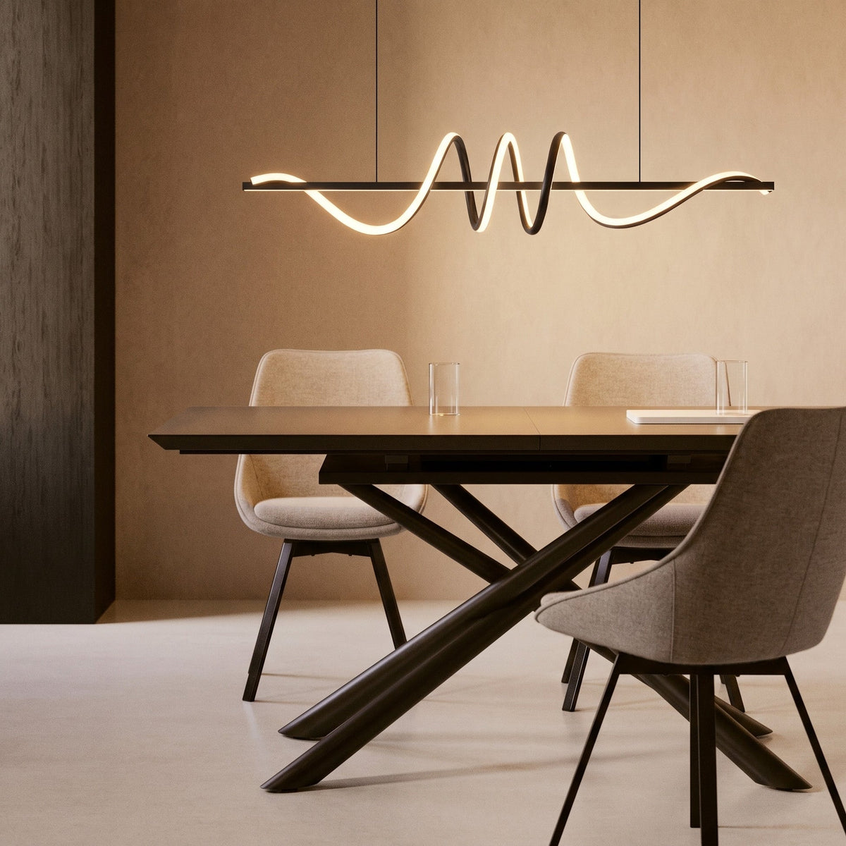 Sculptural Wave LED Pendant Light – Linear Hanging Lighting