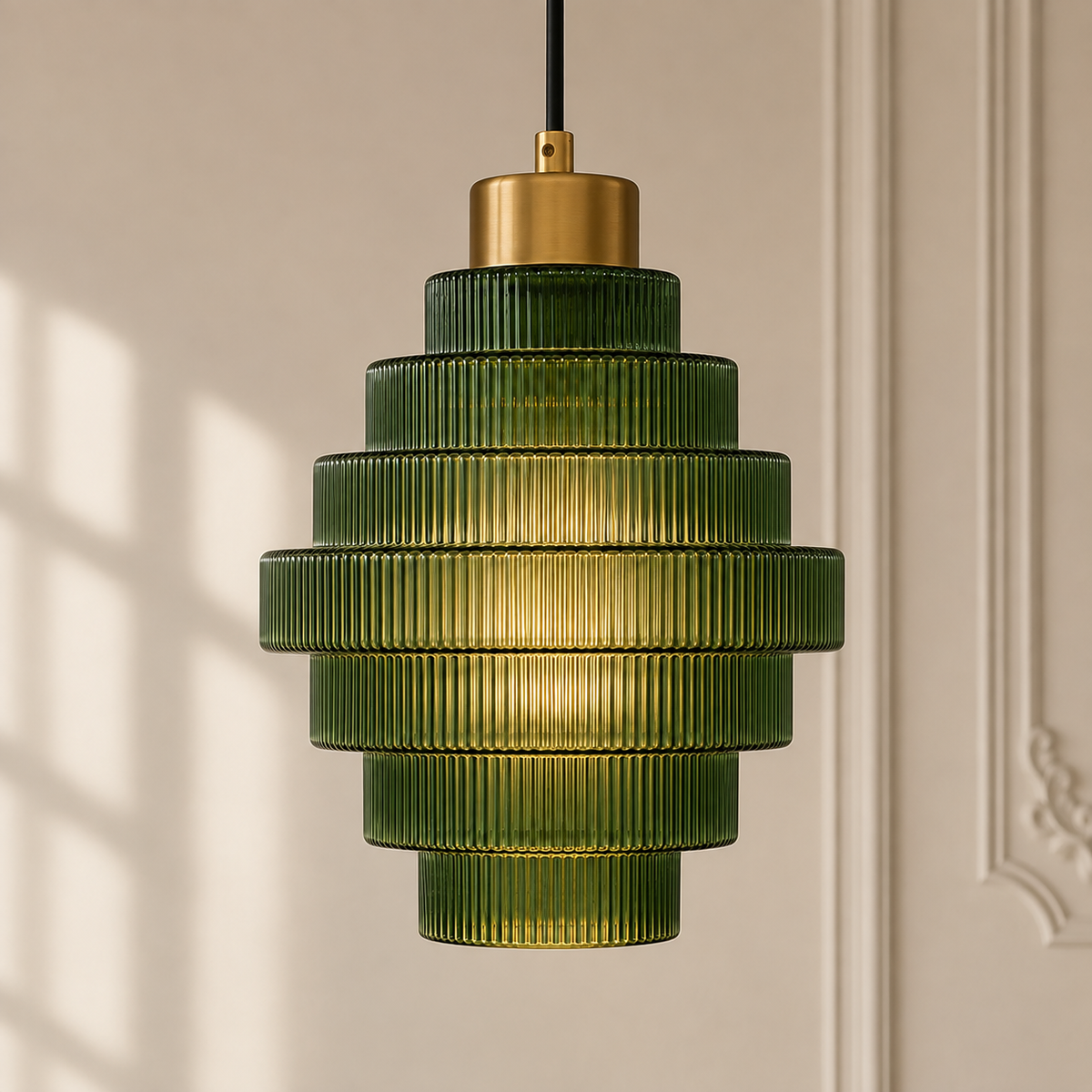 Tiered Ribbed Glass Pendant Light – Antique Brass Lighting