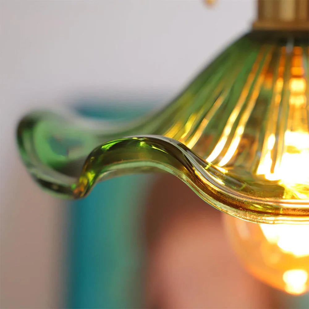 Vintage Floral Glass Pendant Light – Wavy Glass Shade Lighting