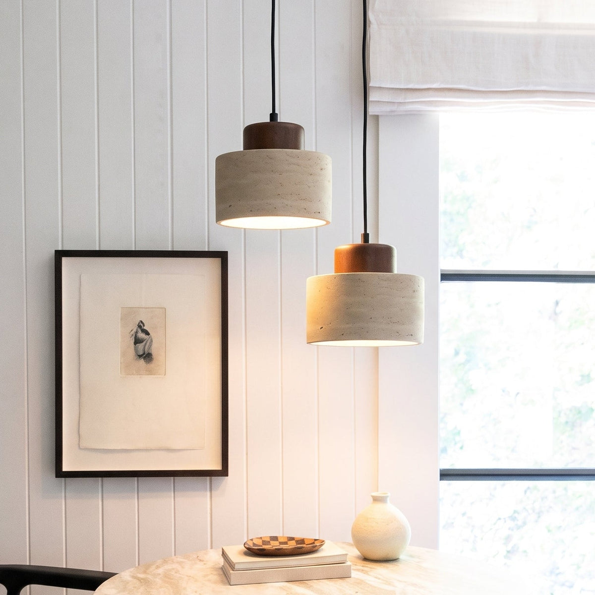 Travertine Stone Pendant Light – Modern Natural Stone Lighting