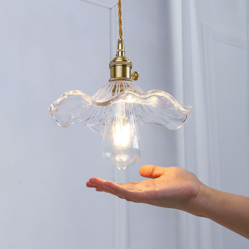 Vintage Floral Glass Pendant Light – Wavy Glass Shade Lighting