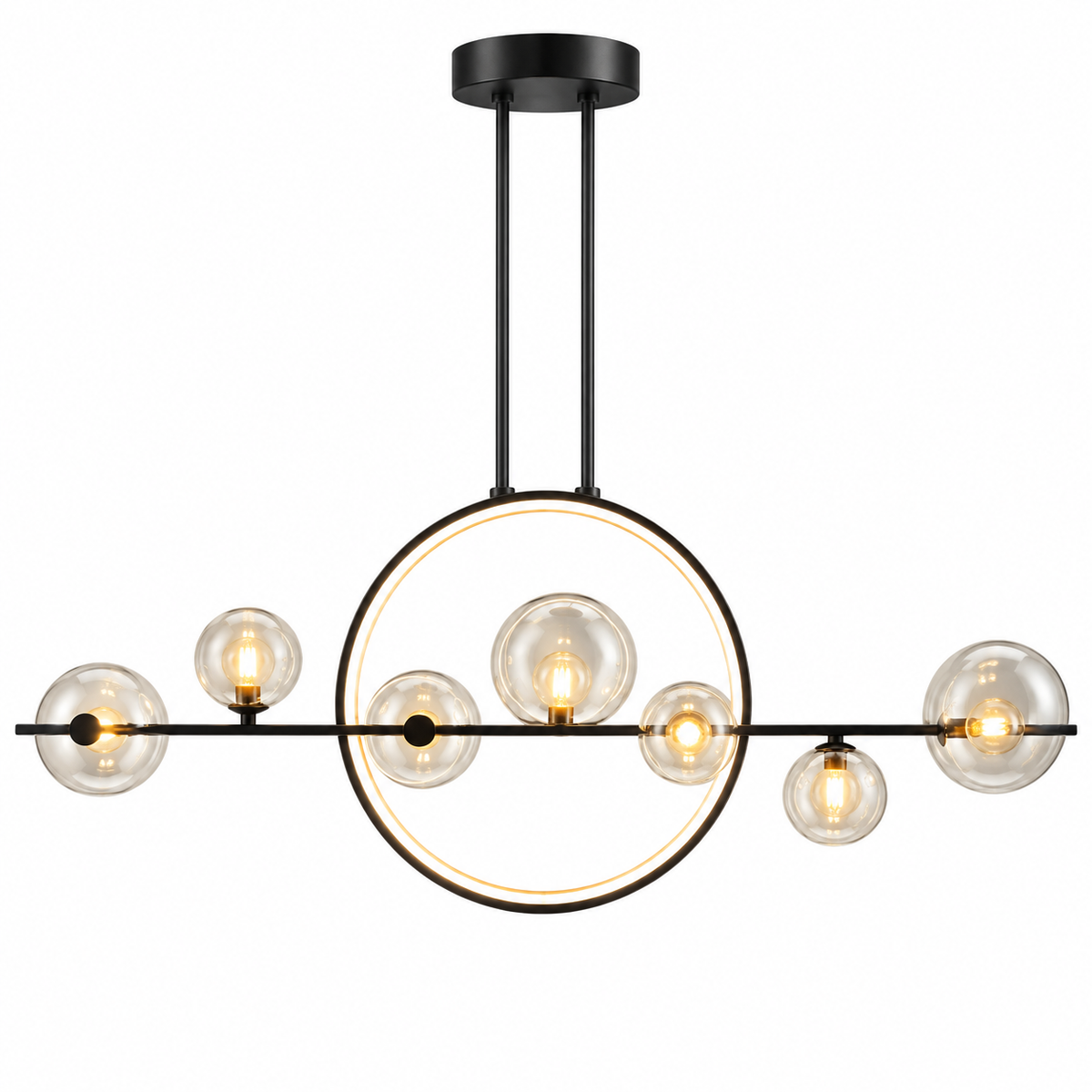 Circular Glass Globe LED Pendant Light – Geometric Linear Chandelier