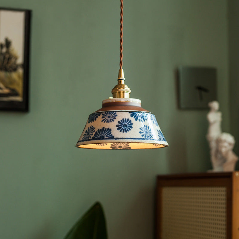 Vintage Ceramic Pendant Light – Floral Pattern Hanging Lighting