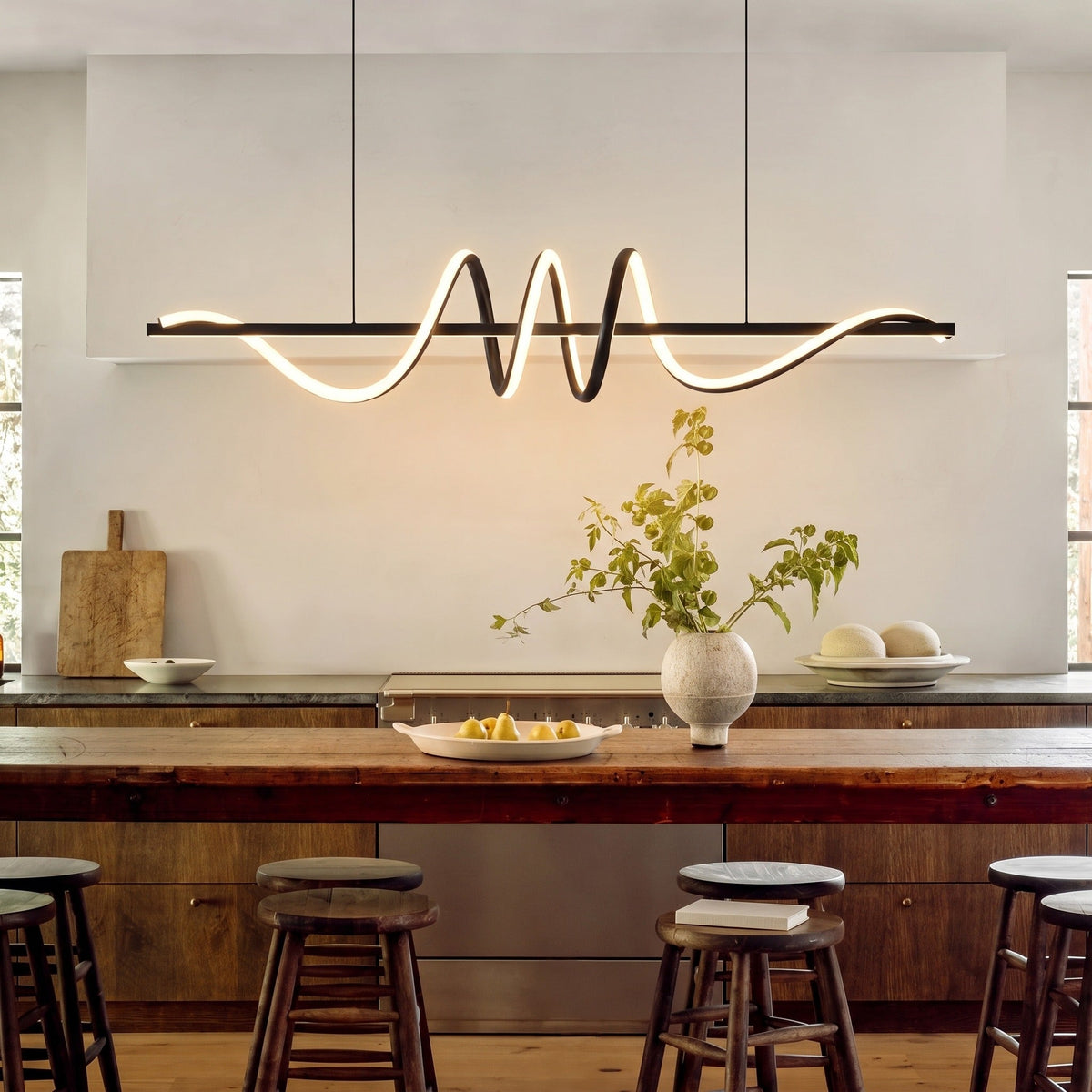 Sculptural Wave LED Pendant Light – Linear Hanging Lighting