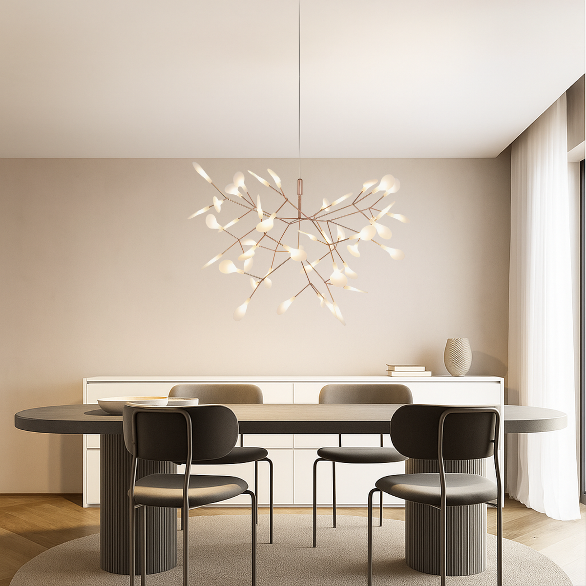 Rose Gold Firefly Pendant Light – Modern Branching LED Chandelier