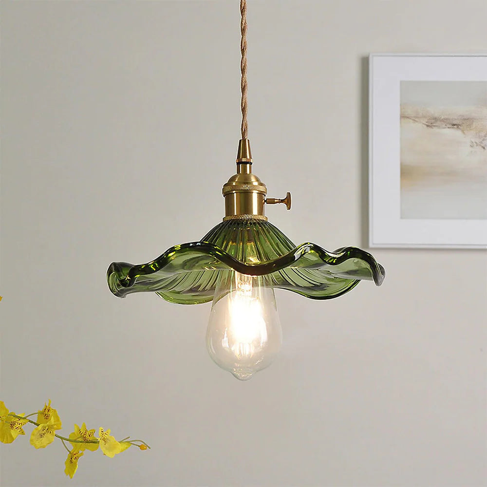 Vintage Floral Glass Pendant Light – Wavy Glass Shade Lighting