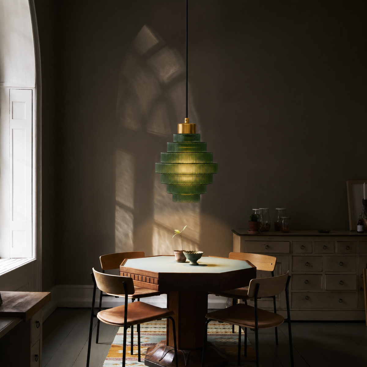Tiered Ribbed Glass Pendant Light – Antique Brass Lighting