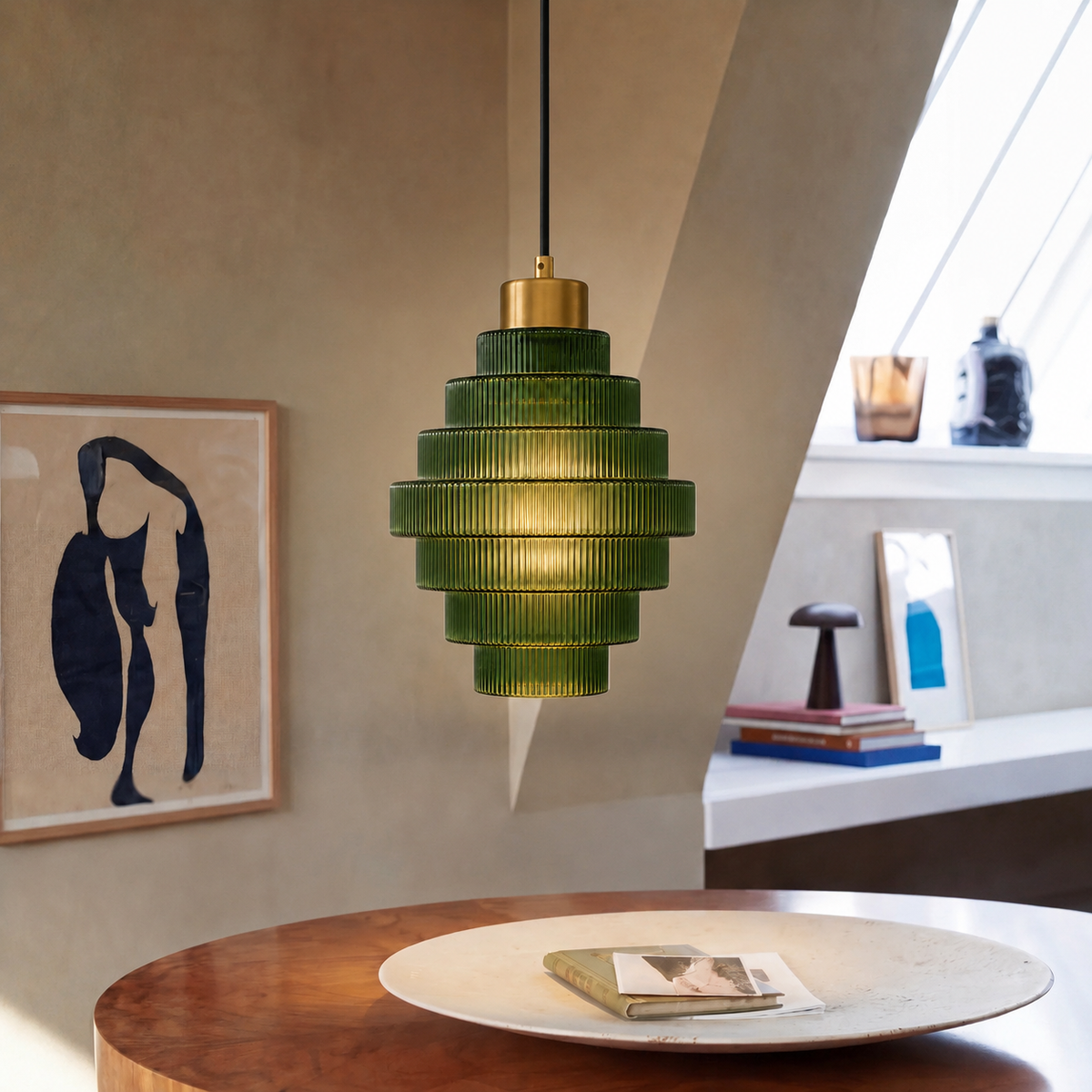 Tiered Ribbed Glass Pendant Light – Antique Brass Lighting