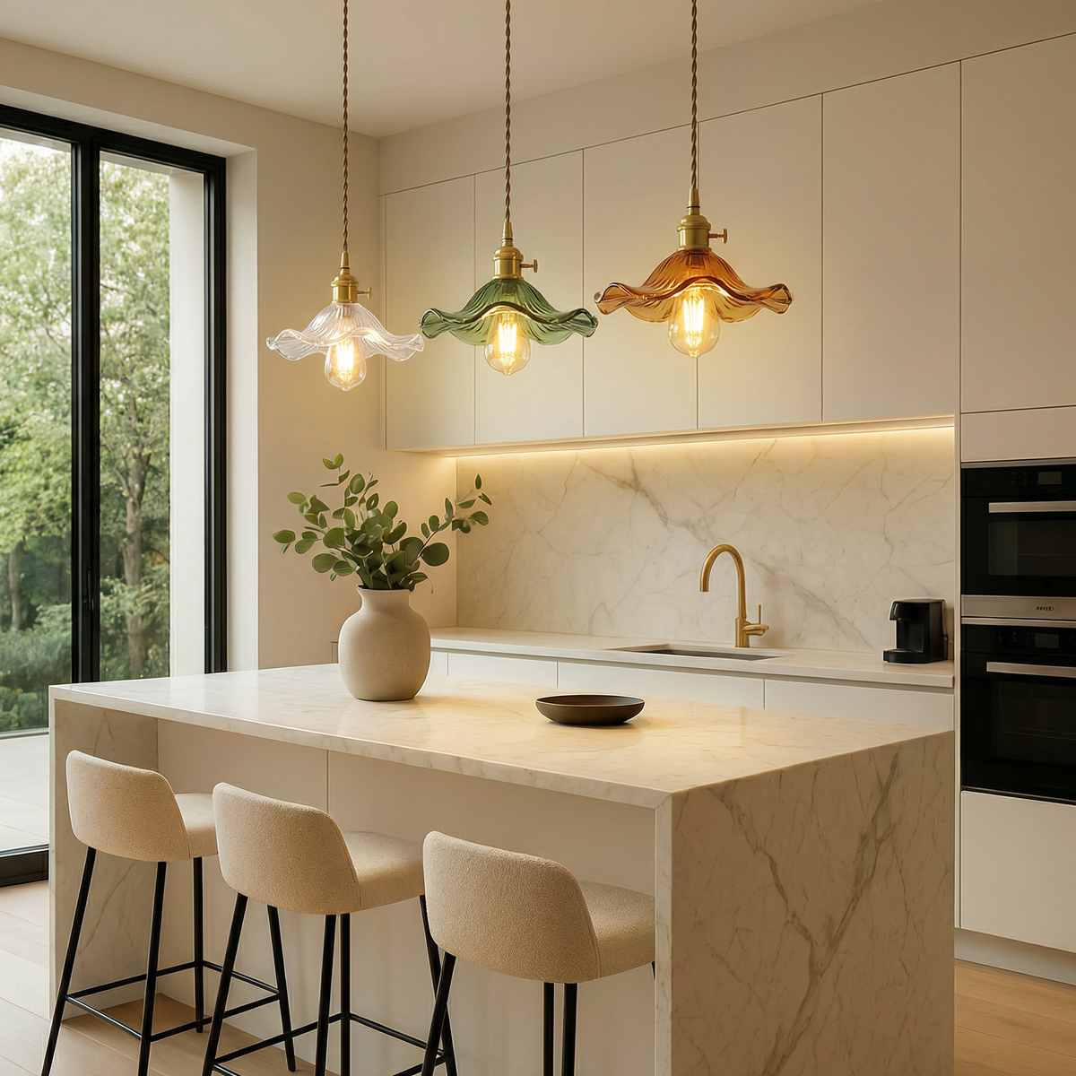 Vintage Floral Glass Pendant Light – Wavy Glass Shade Lighting