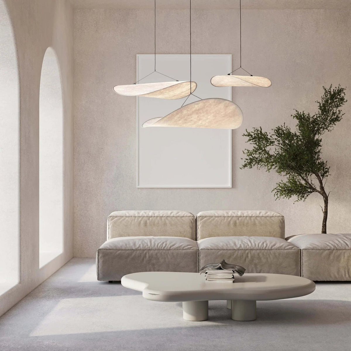 Japandi Sculptural Pendant Light – Organic Wave Lighting