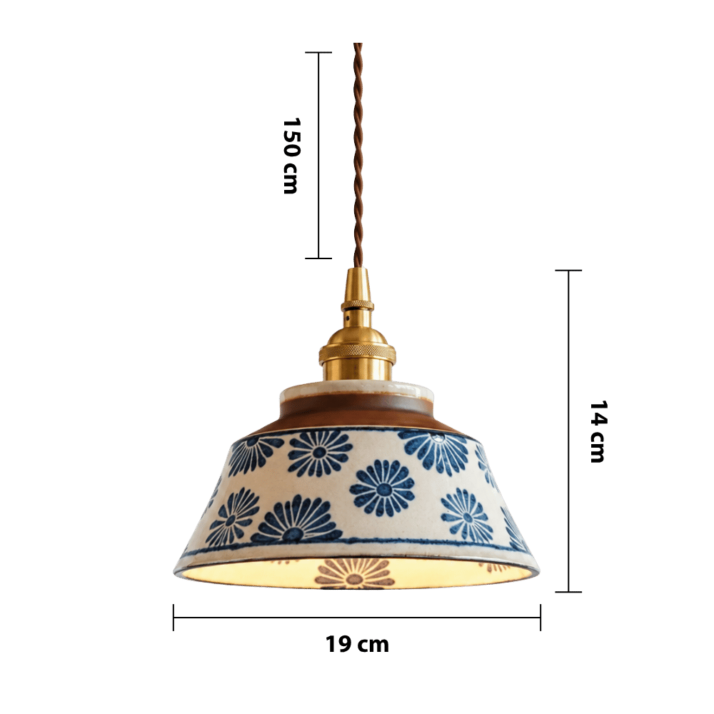 Vintage Ceramic Pendant Light – Floral Pattern Hanging Lighting