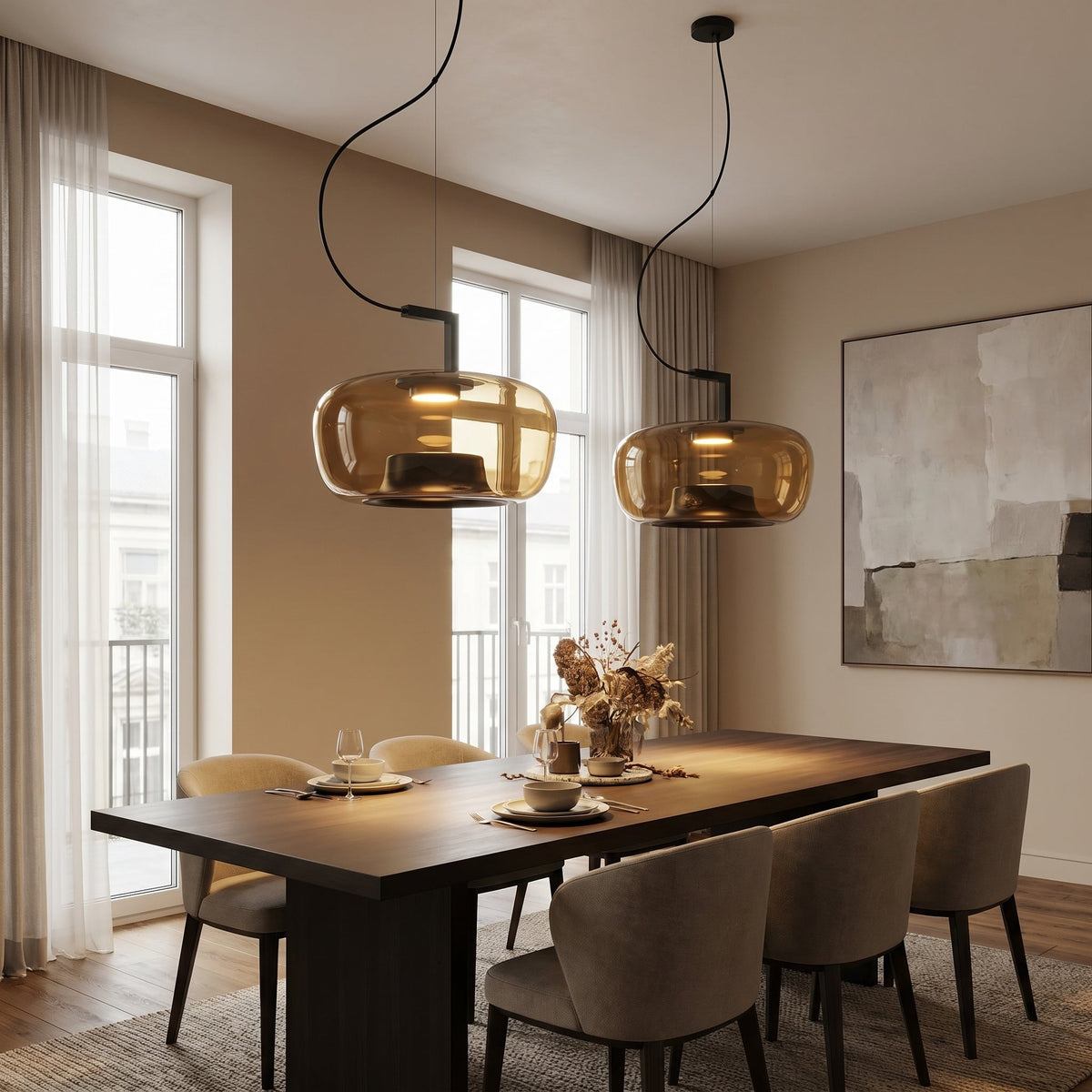Modern Glass Pendant Light – Elegant Amber Glass Lighting